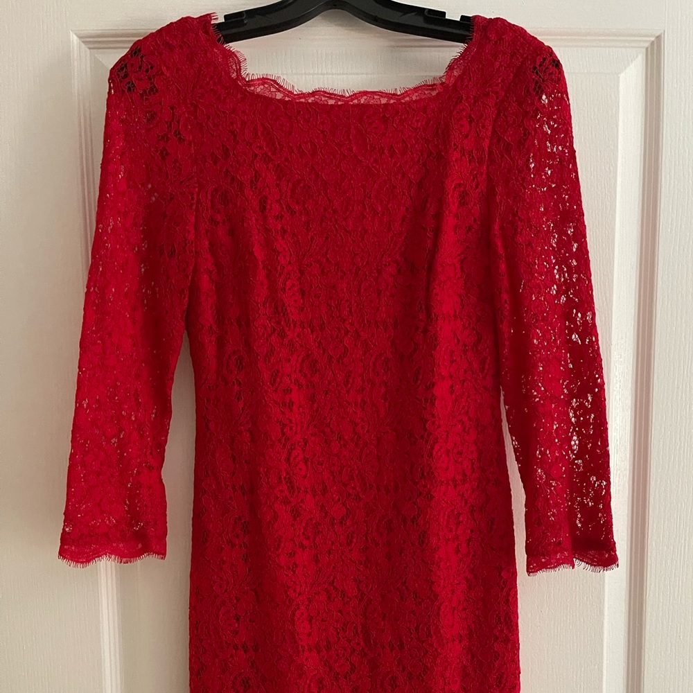 Adrianna Papell Fitted Red Lace Dress